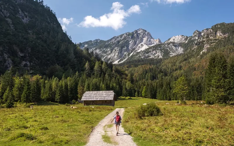 A hiker in the Krnica Valley, Kranjska Gora, photo by Jošt Gantar, source: www.slovenia.info